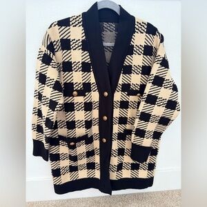 Checked Oversized Plaid Cardigan Wool-blended Tan Gold Black